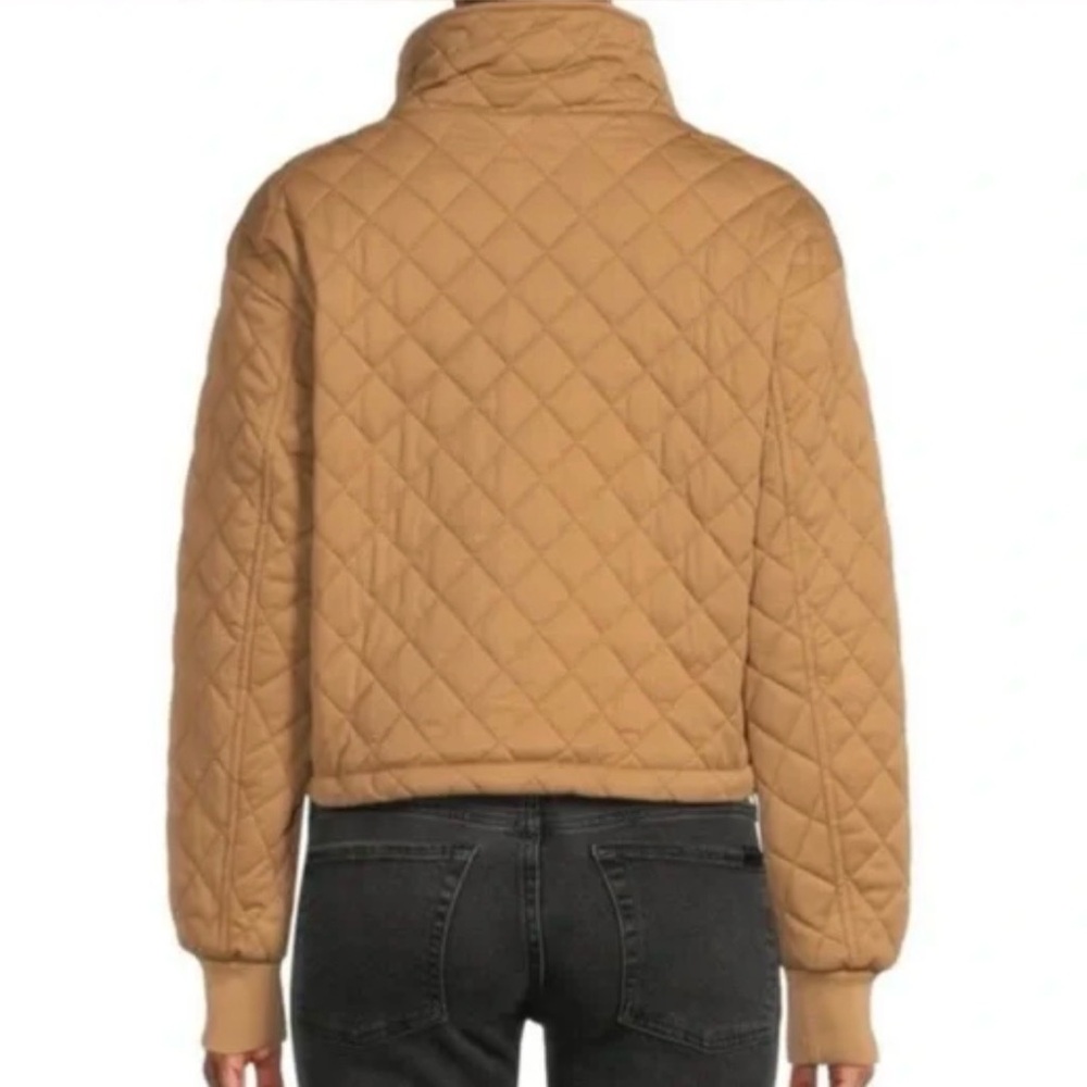Avec Les Filles Quilted Cropped Mock High Neck Zip Front Jacket Orange Zip — S - Picture 2 of 14